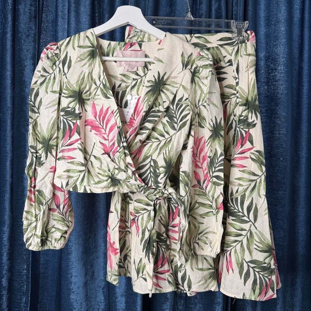 NWT Gal Meets Glam Collection Stevie 2 Piece Skirt Set Summer Palm 2 Linen Blend